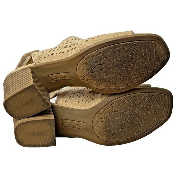 Sonoma Open Toe Pierced Sandals 8 Beige Block Heel Ankle Straps Vitalize Shoes - Picture 8 of 9